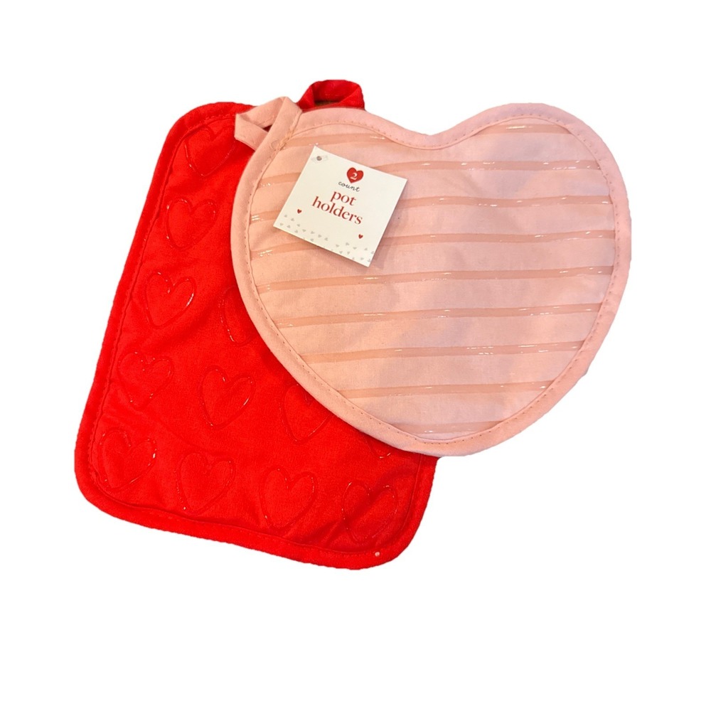 Target Valentine Pot Holders Pink Red Heart Kitchen 2 Pair New Cotton